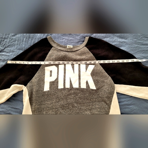 PINK Gray/Black/White Sweatshirt. Used/Fair Condition. Sz Small. - Picture 1 of 14